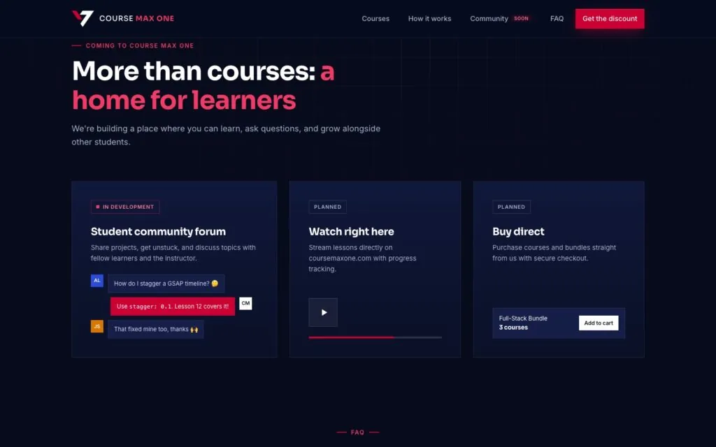 Upcoming community features on the Course Max One website